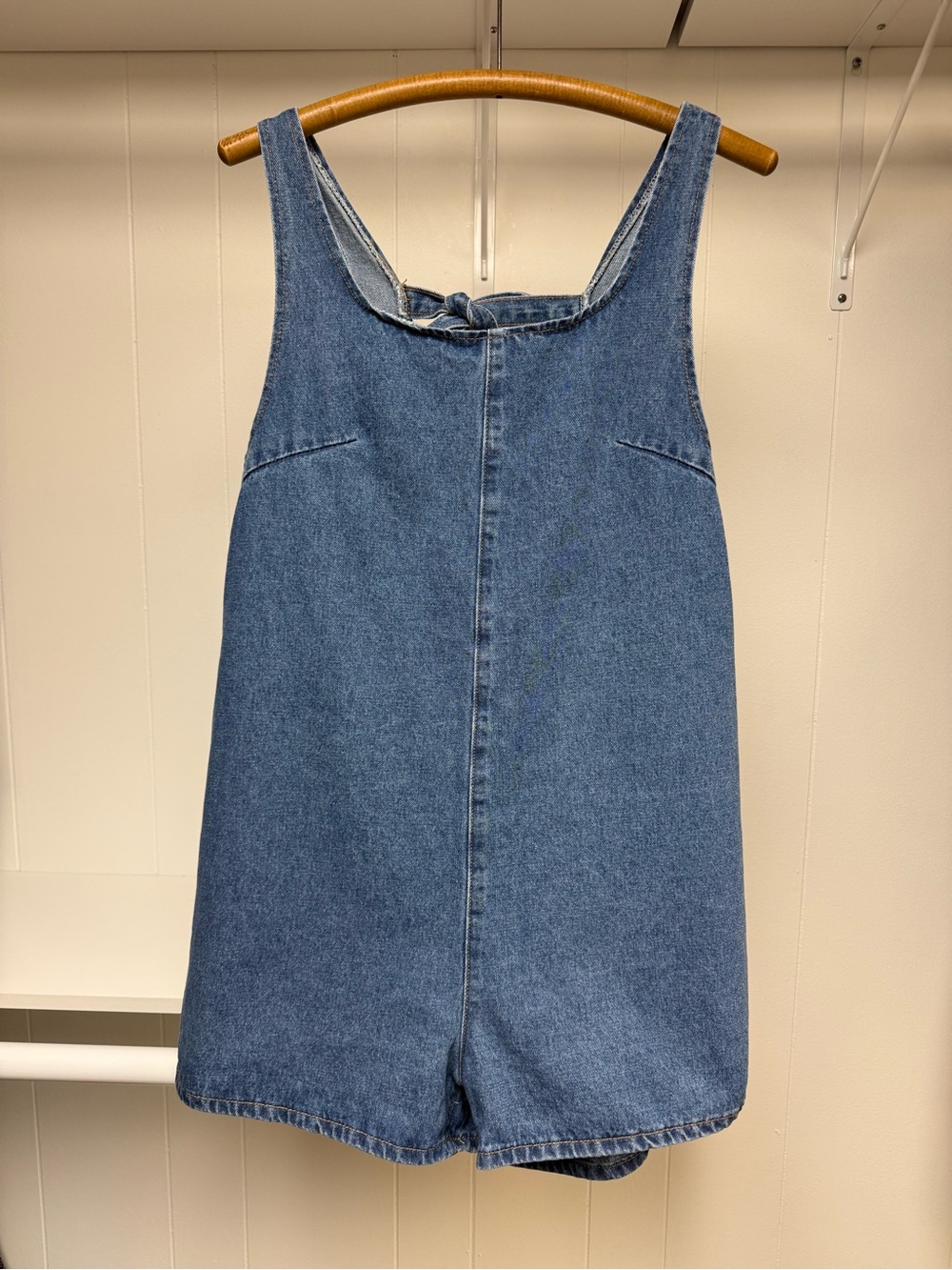 SHEIN Medium Wash Blue Back-Tie Wide Leg Denim Romper Shorts Sleeveless Size XL